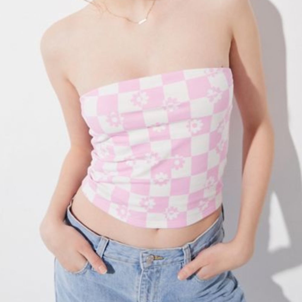 Urban Outfitters Flower Checkered Tube Top